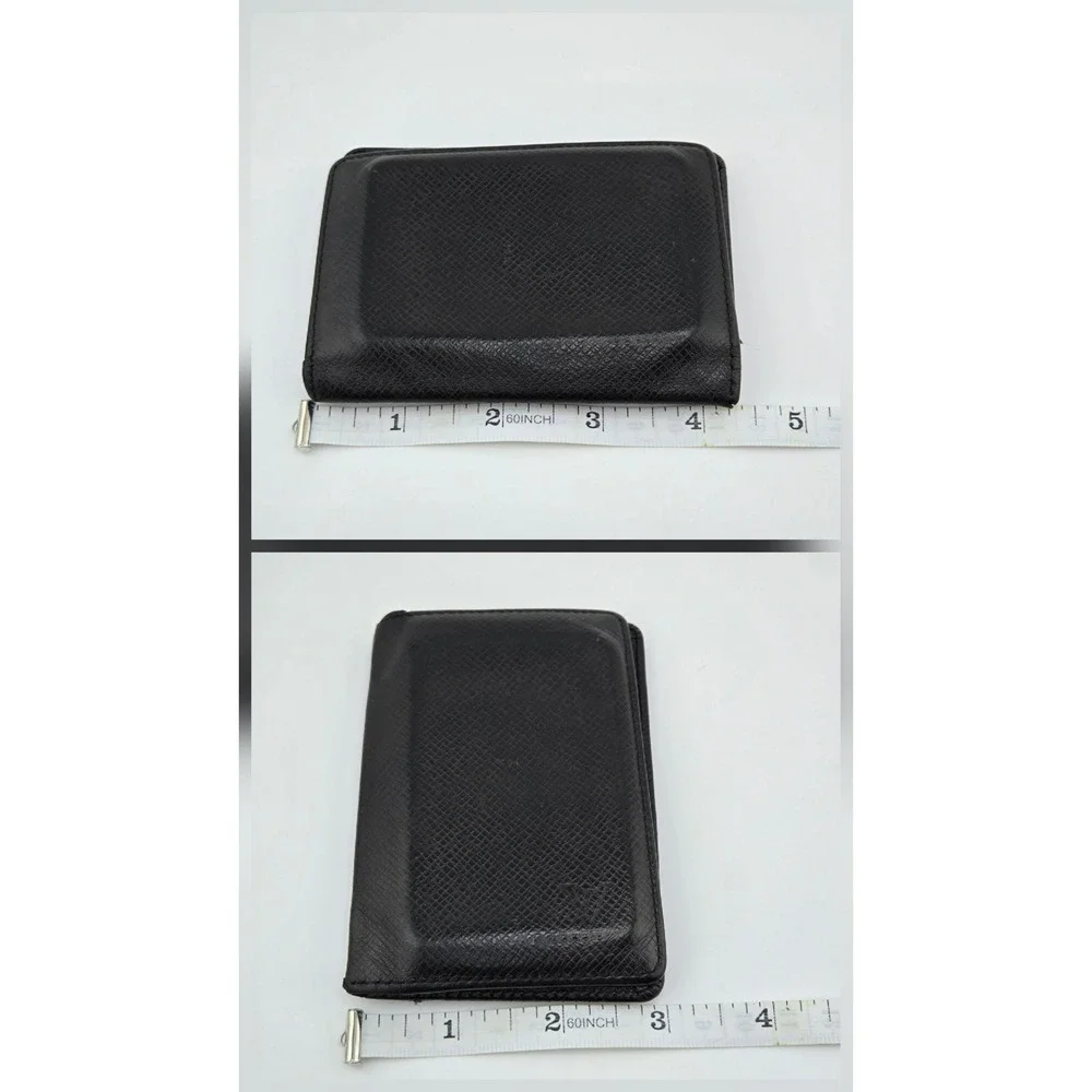 Louis Vuitton Taiga Leather Card Holder Wallet Black Bifold Made in France